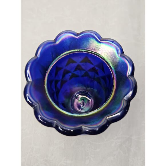 Vtg Imperial Cobalt Carnival Glass Diamond Block Aurora Jewel Toothpick Holder - Picture 4 of 7